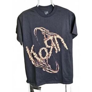 New - KORN - SKELETON FINGERS LOGO NEW BLACK T-SHIRT Size M - NWOT
